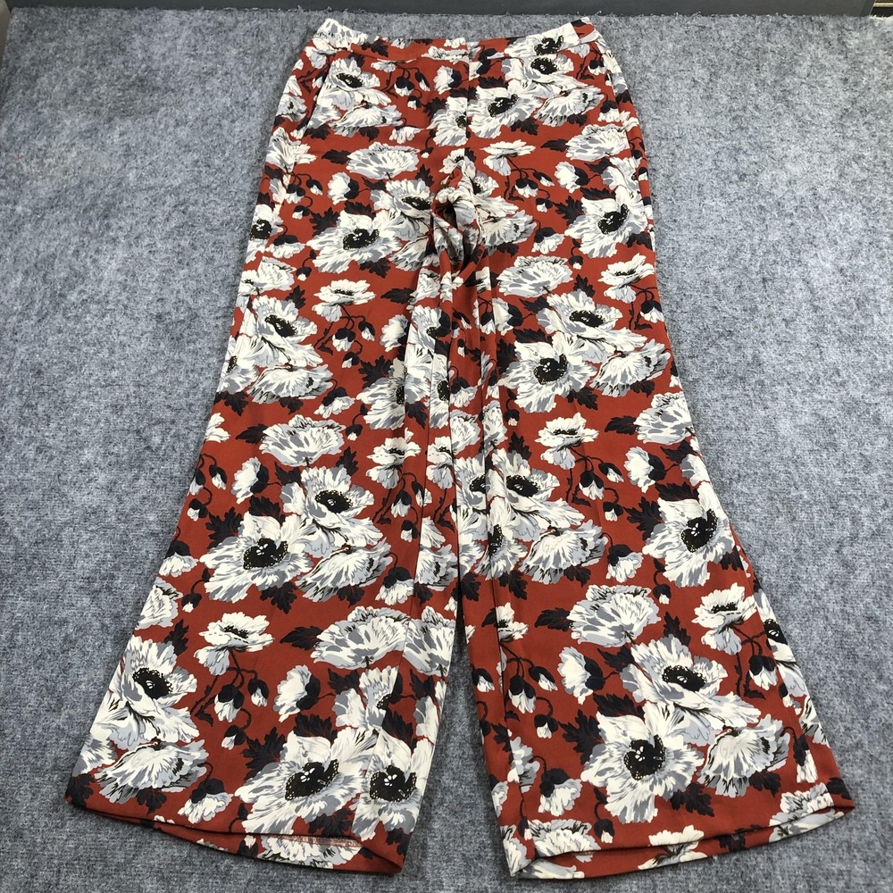 Carolina Belle Pants Womens 12 Orange Floral Wide Leg Pleated Crepe Chic Casual